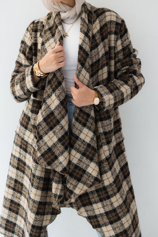 Caramel Checkered Cardigan
