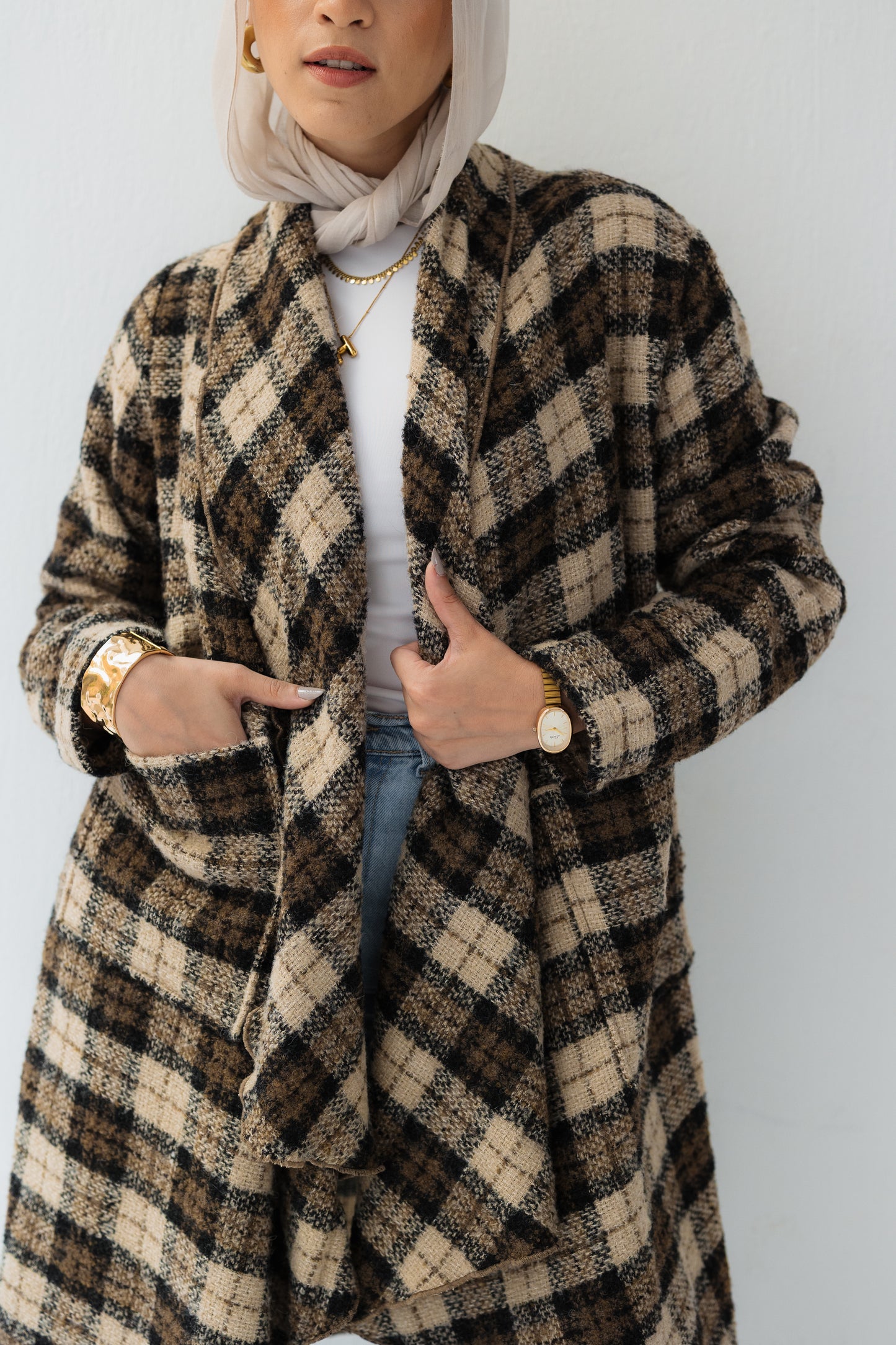 Caramel Checkered Cardigan