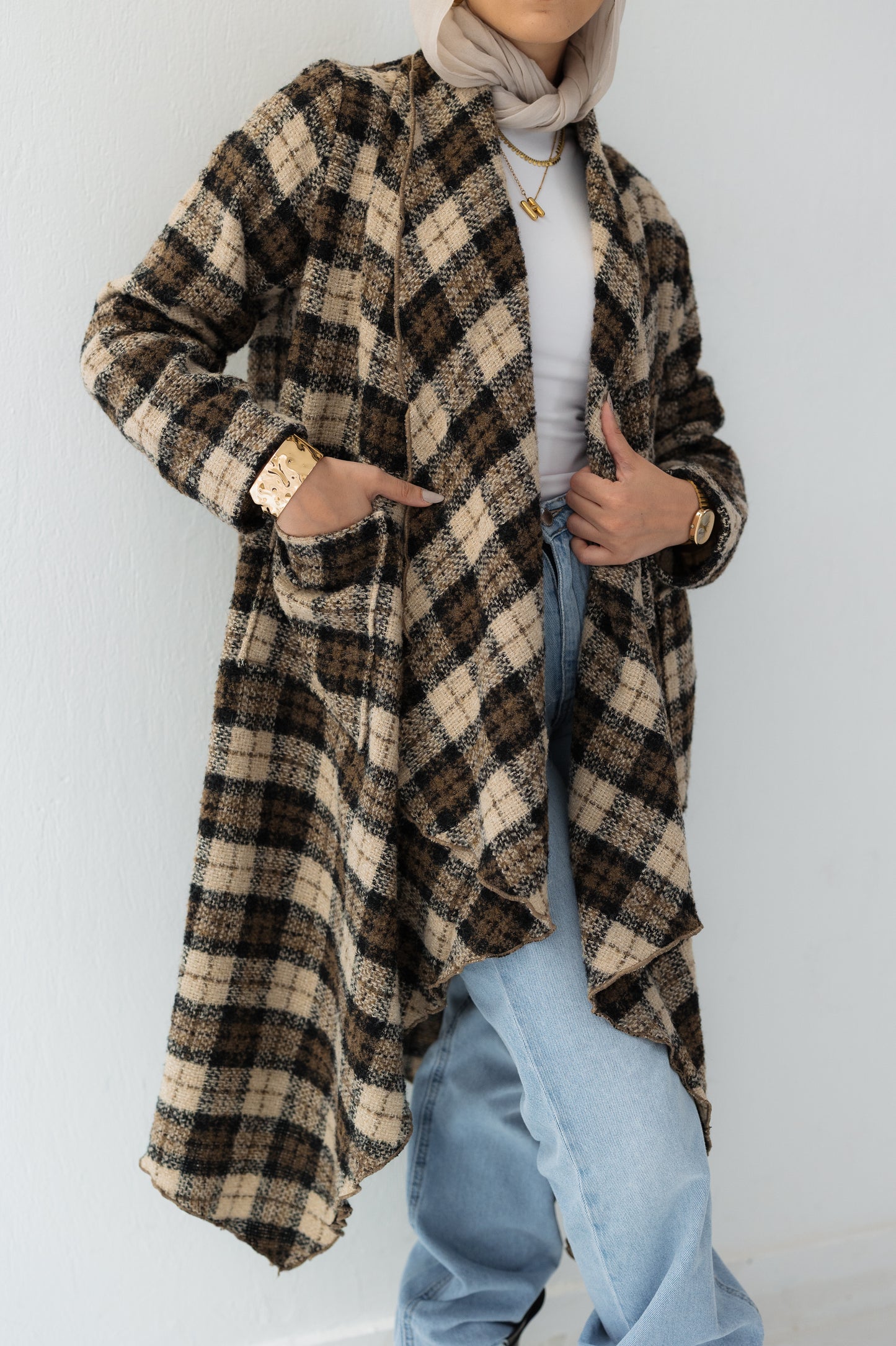 Caramel Checkered Cardigan