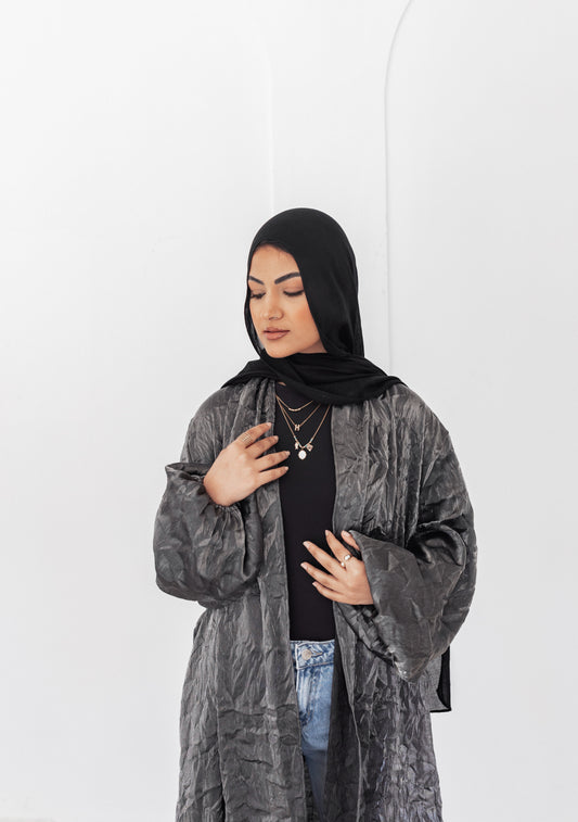 Metallic Grey Crushed Kimono