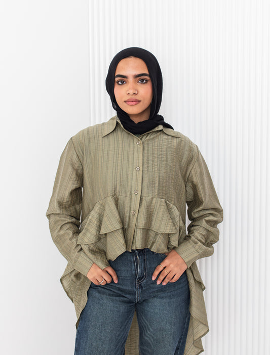 Olive Peplum Blouse