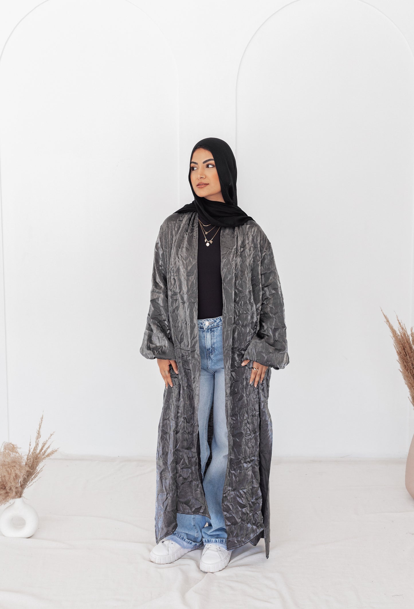 Metallic Grey Crushed Kimono