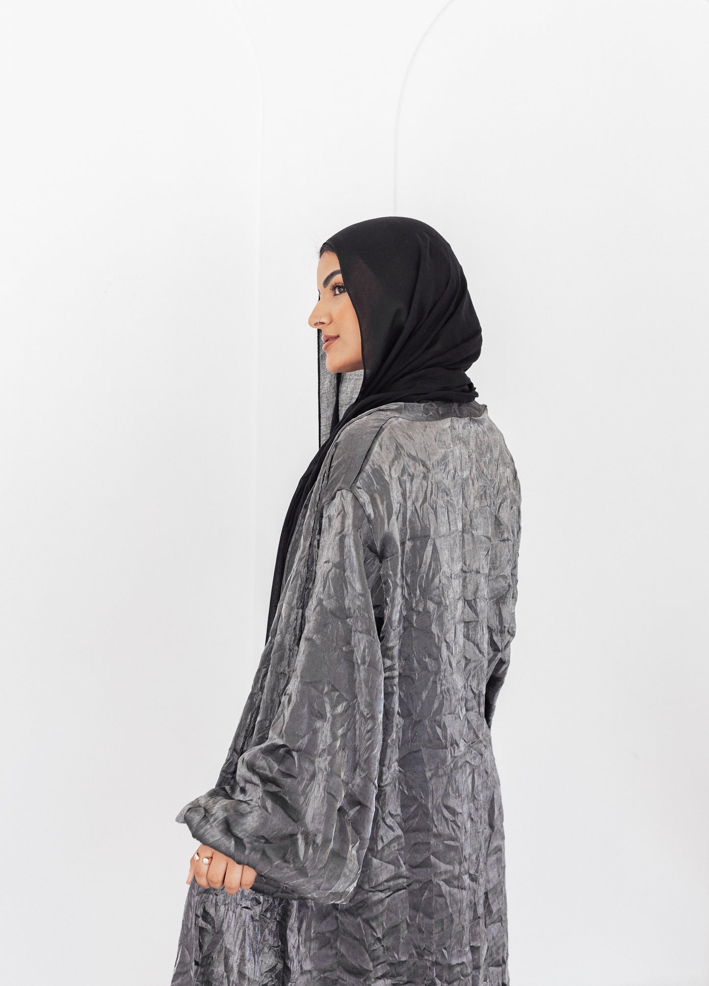 Metallic Grey Crushed Kimono