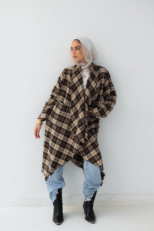 Caramel Checkered Cardigan