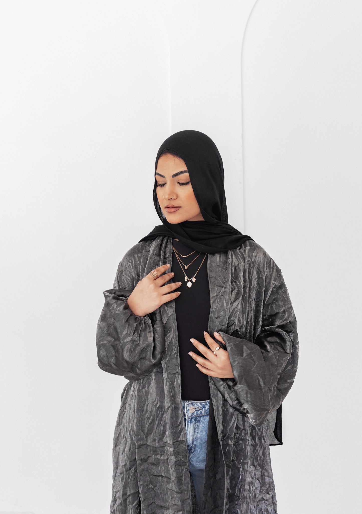 Metallic Grey Crushed Kimono